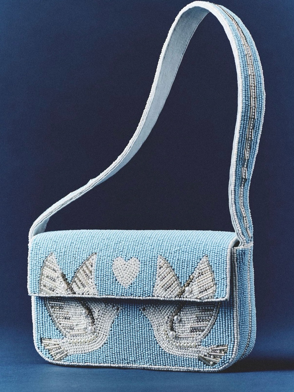 Anthropologie Light Blue Beaded Dove Shoulder Bag